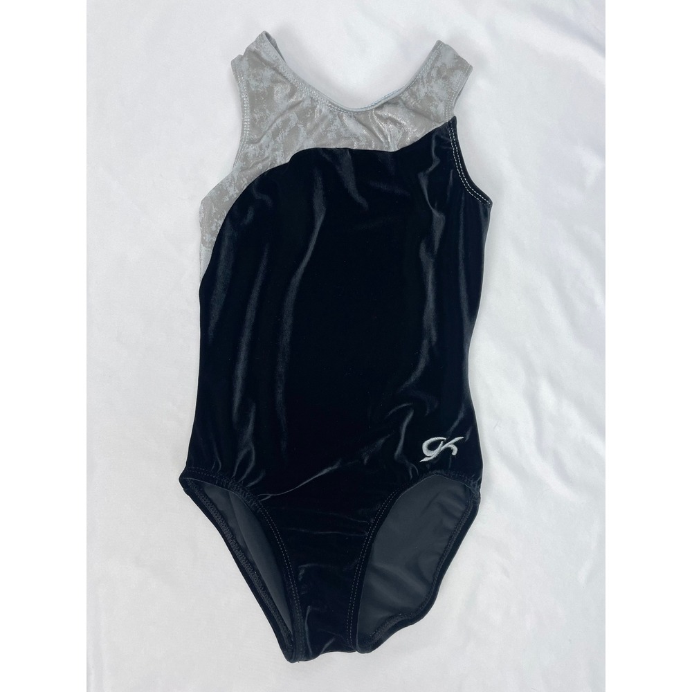 GK Leotard AXS Adult XS Black Silver Velvet Gymnastics Sleeveless